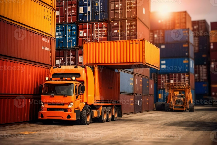 international shipping container loading automotive parts export logistics